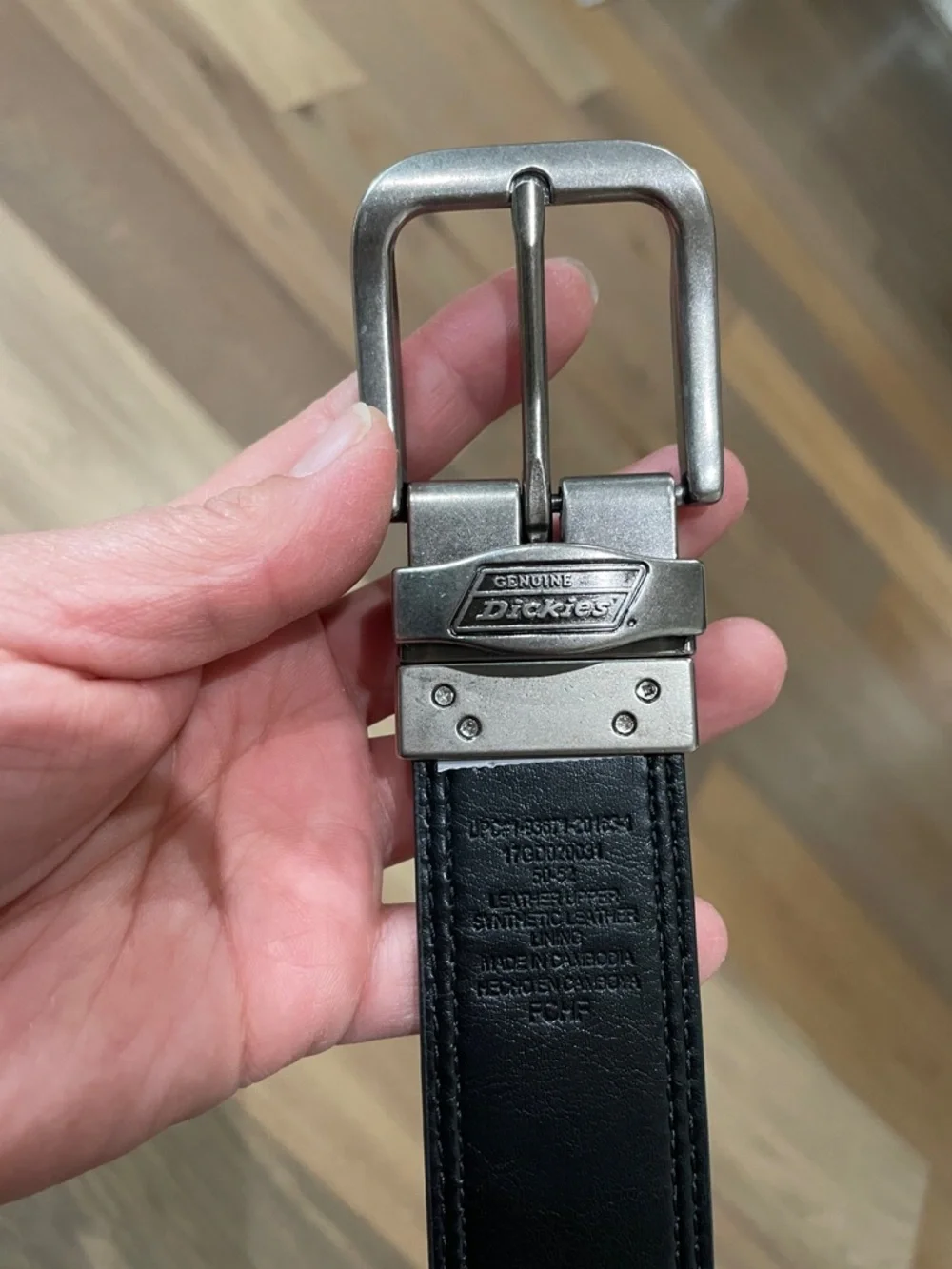 Dickies Men's Leather Reversable Black & Brown Silver Tone Buckle Belt 50-52